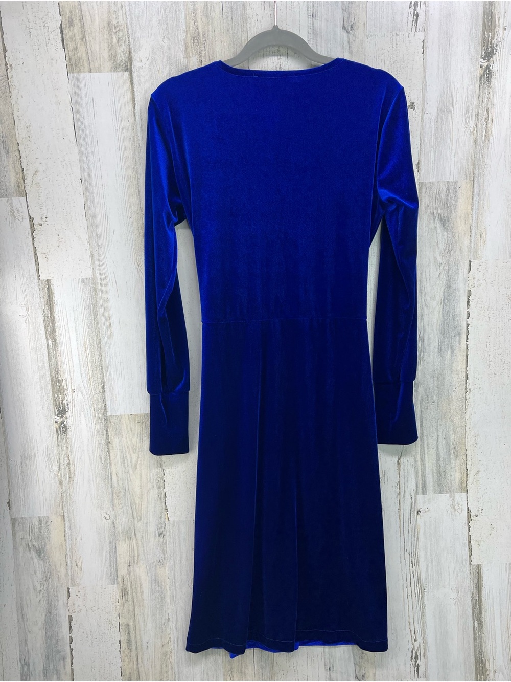 BBWM Woman Blue Velour Velvet Long Sleeeve Midi Wrap Dress Womens Medium - Picture 5 of 7
